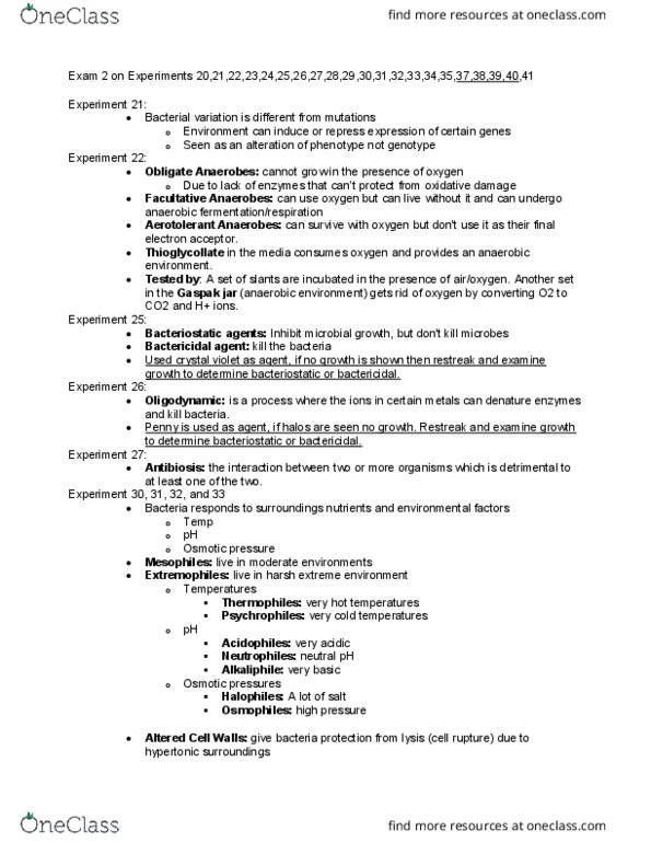 MIC 211 Chapter Notes - Chapter Lab notes: Thermus Aquaticus, Alkaliphile, Bacteriostatic Agent thumbnail